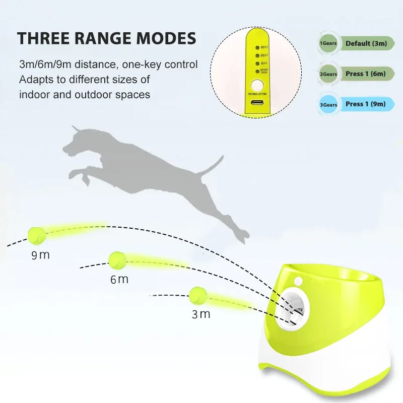 Dog Pet Toys Three-speed Distance Adjustment Automatic Throwing Machine Catapult 3/6/9m Tennis Launcher Pet Ball Throw Device
